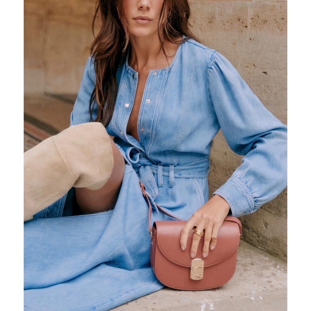 NWOT Sezane Midi Denim Long-Sleeve Caterina Dress - Picture 5 of 8